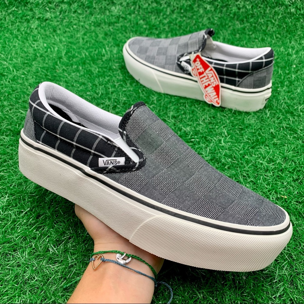 Vans Classic Slip on Platform woven checkerboard